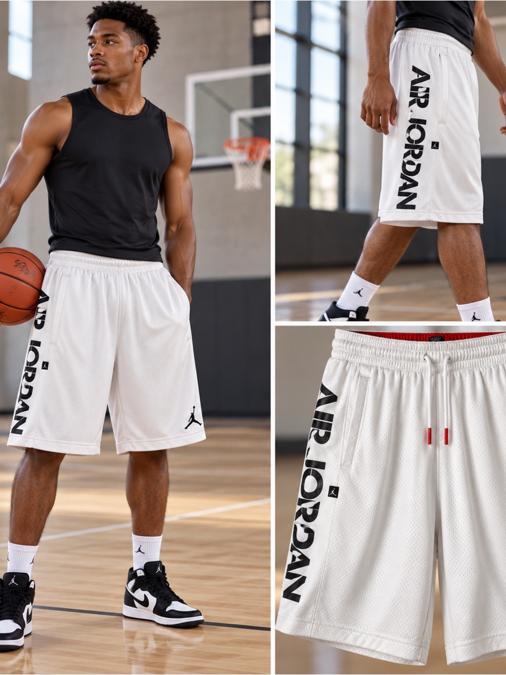 Nike Air Jordan Dri-FIT Shorts Medium White Mesh Basketball Fitness Logo Pockets
